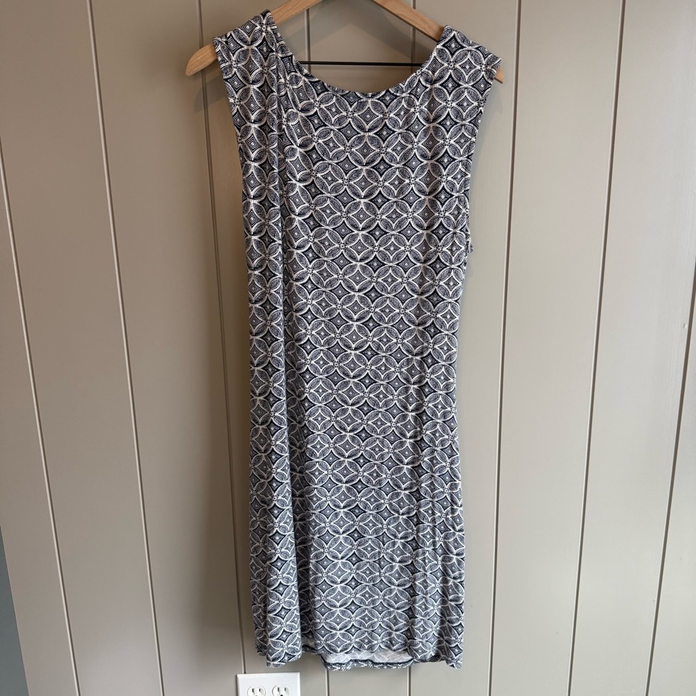 Kut From The Kloth Moller Knit Ruched Faux Wrap Dress 14 Blue & White Sleeveless - Picture 4 of 11